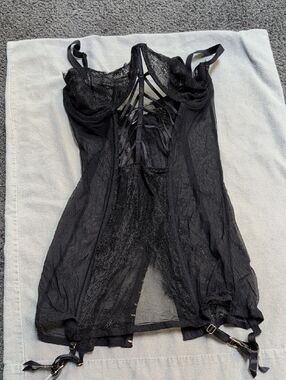 Victoria's Secret Black Lace Chemise with Strappy Front